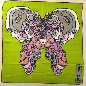 Vintage Peter Max Silk Butterfly Lady Print Scarf